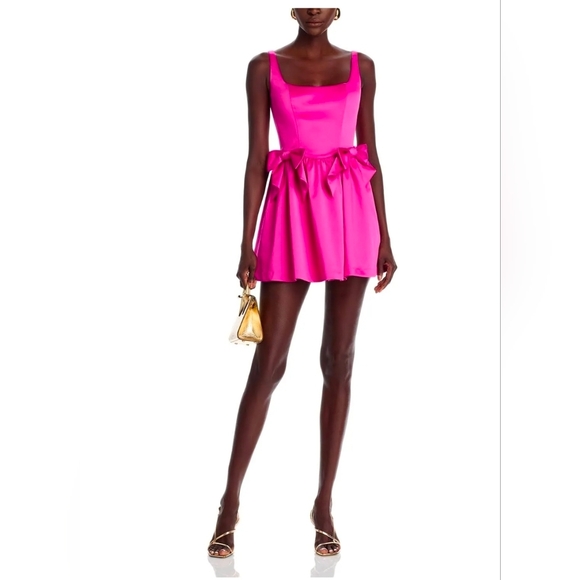 💕🔹️LoveShackFancy🔹️ Vibrant Pink  Bayer Bow Trim Mini Dress - Picture 3 of 12